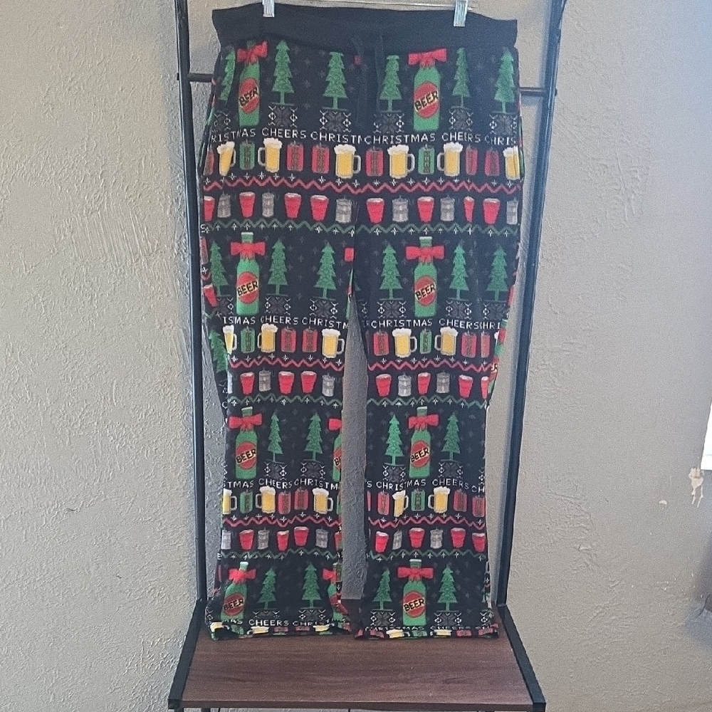 Holiday Pine & Cheers Print Black Women's Lounge Pants